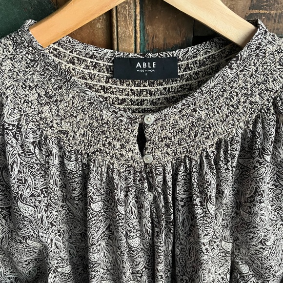 Able Tops - ABLE Paisley Cotton Smocked Button Blouse